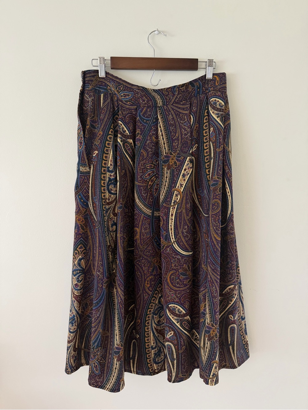80s Vintage Ralph Lauren 100% Wool Jewel Tone Paisley Old Money Midi Skirt 12 - Picture 2 of 3